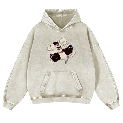 Casual Panda Pattern Vintage Washed Hoodie-moweekender