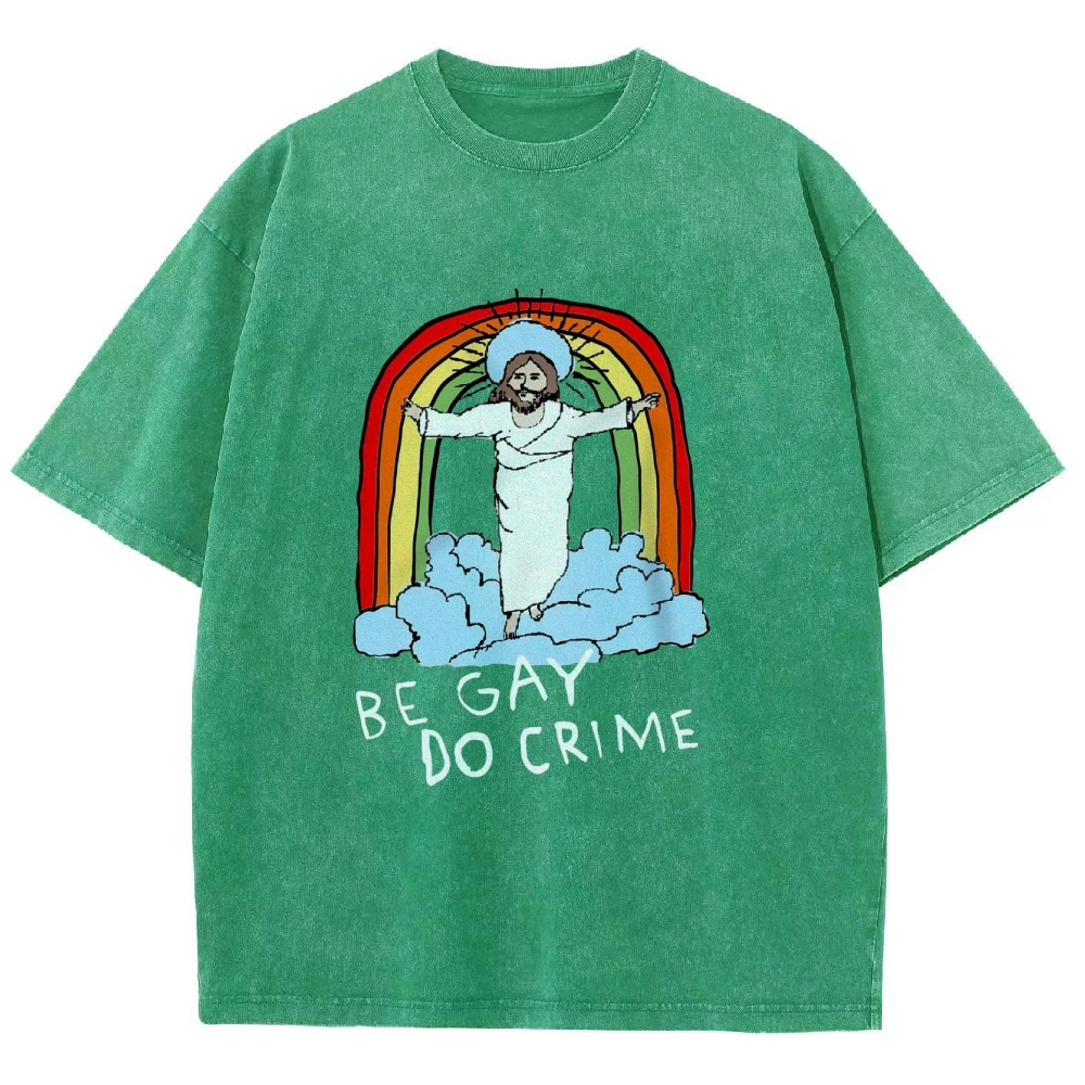 Be Gay Do Crime Vintage Snowflake Washed T-Shirt-moweekender