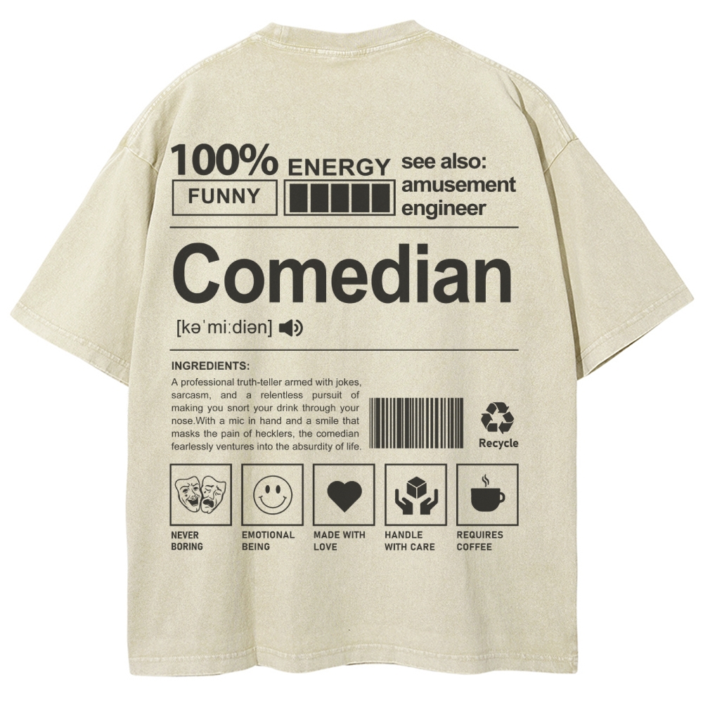Comedian Pattern Washed Vintage Short Sleeves T-Shirt-moweekender