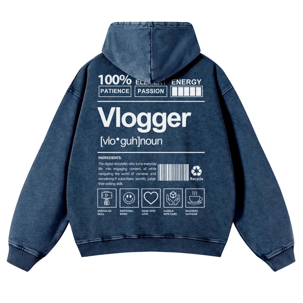 Vlogger Printed Vintage Washed Hoodie-moweekender