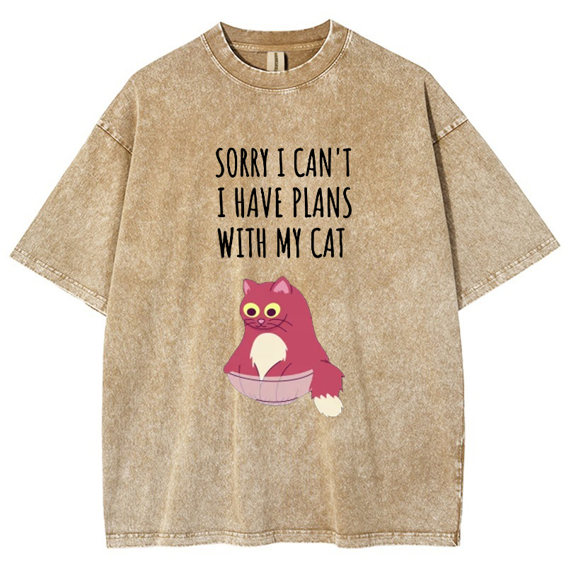 Sorry I Can't I Have Plans With My Cat Vintage Snowflake Washed T-Shirt-moweekender