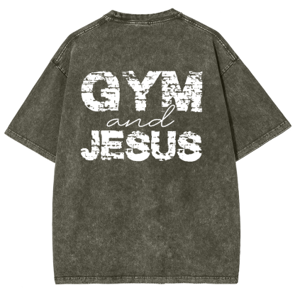 Gym And Jesus Unisex Fit Washed Oversized T-Shirt-moweekender