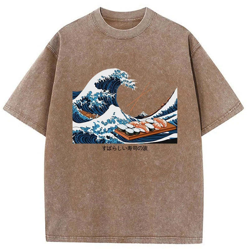 Amazing Sushi Waves Washed Vintage T-Shirt-moweekender