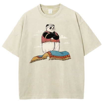 Arab Panda Pattern Washed Vintage Short Sleeves T-Shirt-moweekender