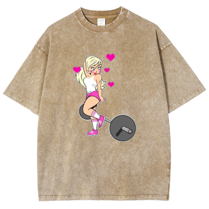 Barbell Love Girl Unisex Fit Washed T-Shirt-moweekender