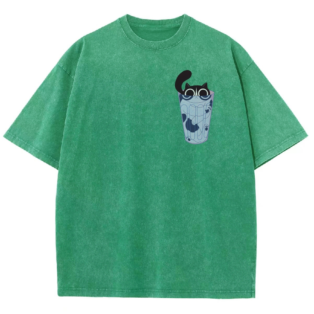 Cute Cat Unisex Fit Washed T-Shirt-moweekender