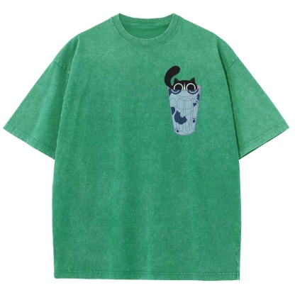Cute Cat Unisex Fit Washed T-Shirt-moweekender