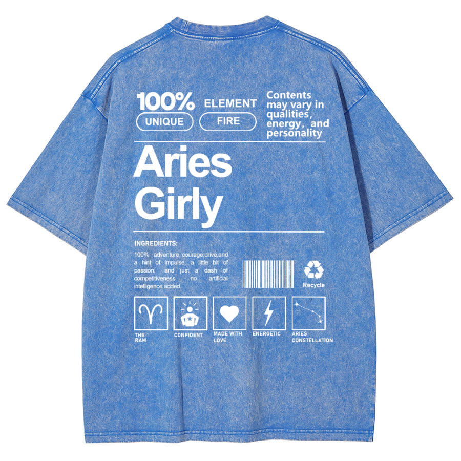 Aries Girly Unisex Fit Washed Oversized T-Shirt-moweekender
