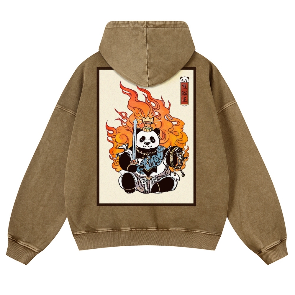 Fire Panda King Pattern Vintage Washed Hoodie-moweekender