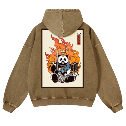Fire Panda King Pattern Vintage Washed Hoodie-moweekender