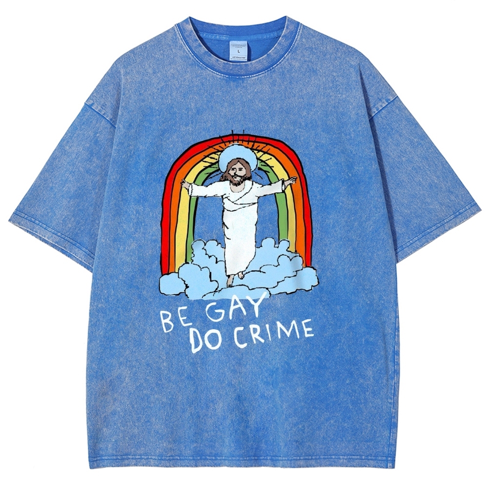 Be Gay Do Crime Vintage Snowflake Washed T-Shirt-moweekender