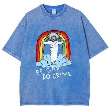 Be Gay Do Crime Vintage Snowflake Washed T-Shirt-moweekender