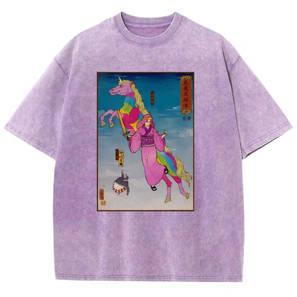 Hero Story Pink Unicorn Washed Vintage Short Sleeves T-Shirt-moweekender