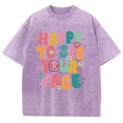 Happy To See You Face Unisex Fit Washed T-Shirt-moweekender