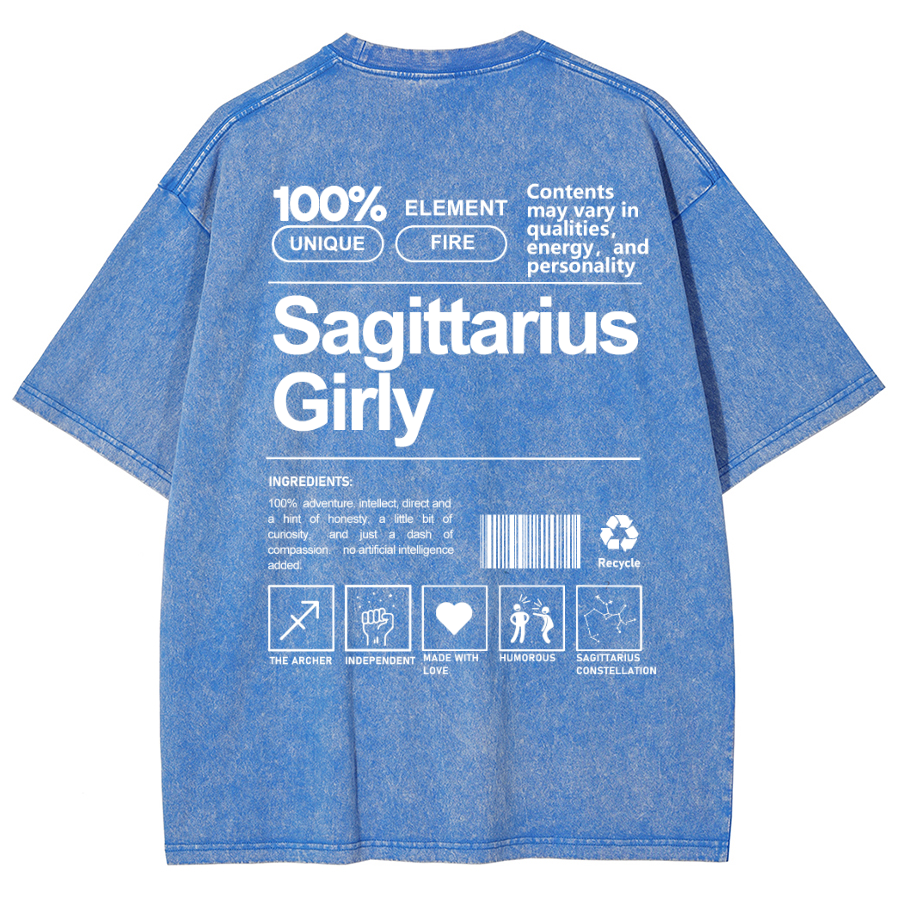 Sagittarius Girly Unisex Fit Washed Oversized T-Shirt-moweekender