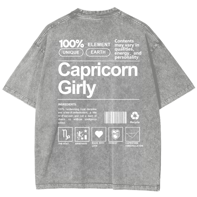 Capricorn Girly Unisex Fit Washed Oversized T-Shirt-moweekender