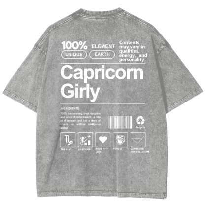 Capricorn Girly Unisex Fit Washed Oversized T-Shirt-moweekender