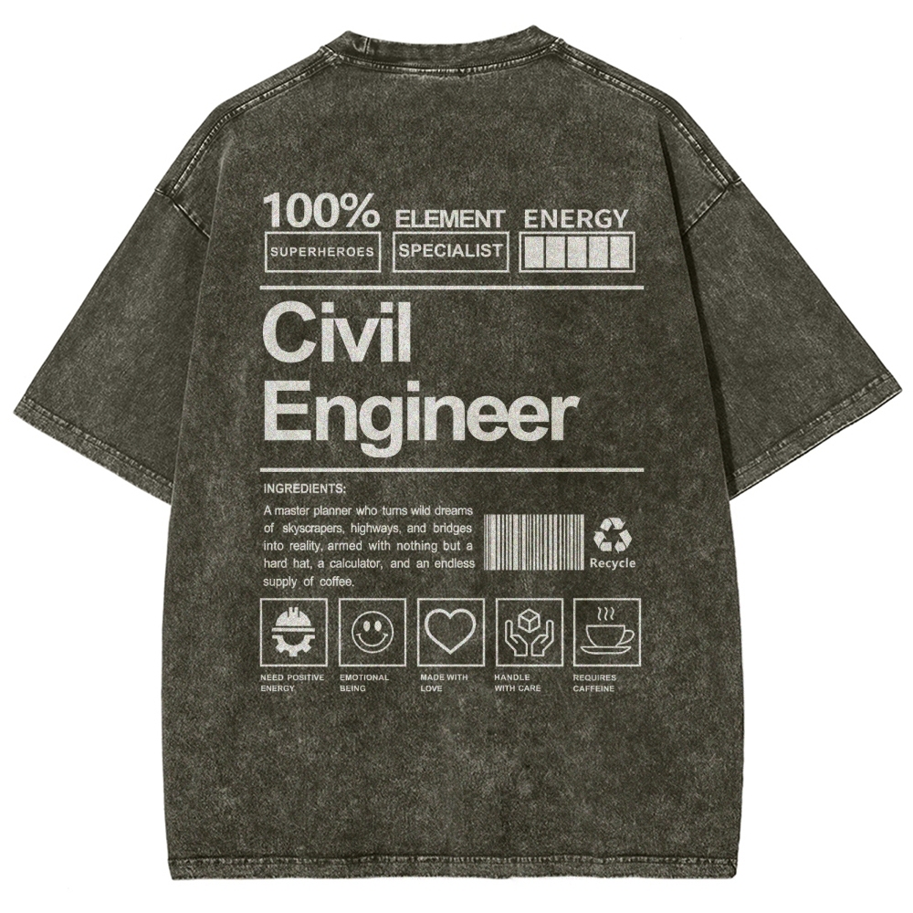 Civil Engineer Washed Vintage Short Sleeves T-Shirt-moweekender