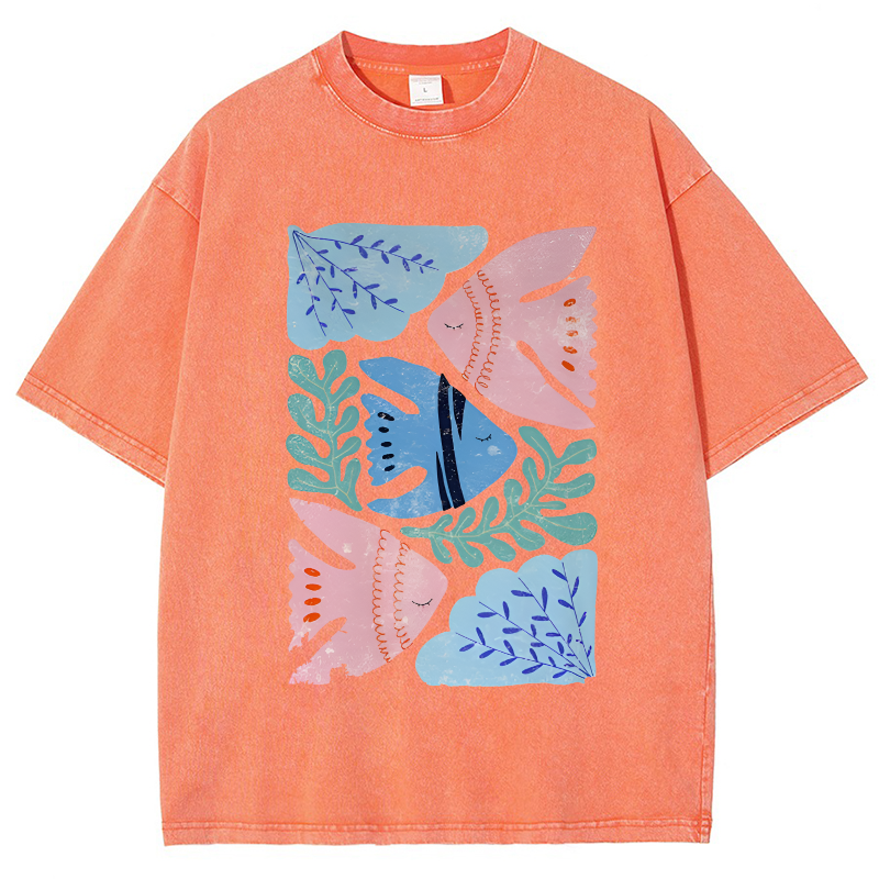 Fish and Coral Vintage Snowflake Washed T-Shirt-moweekender