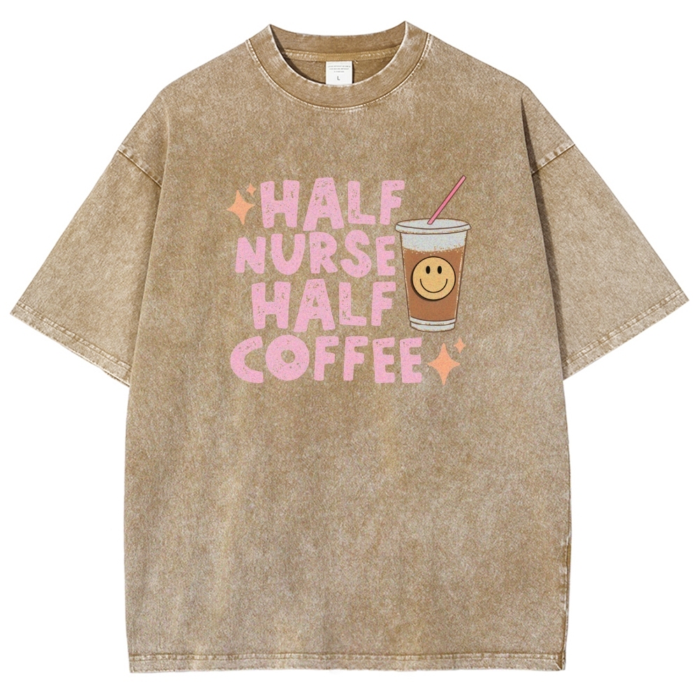 Half Coffee Unisex Fit Washed T-Shirt