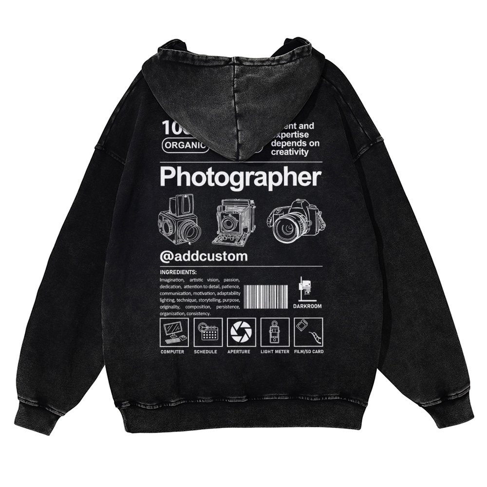 Photographer Addcustom Casual Washed Hoodie