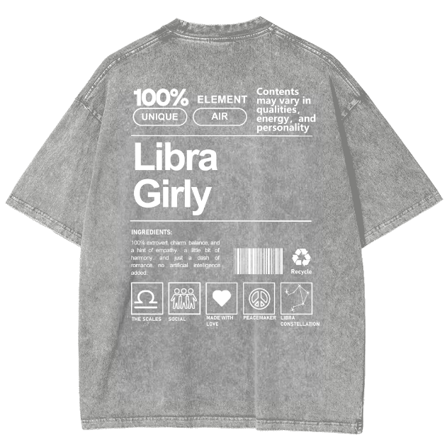 Libra Girly Unisex Fit Washed Oversized T-Shirt-moweekender
