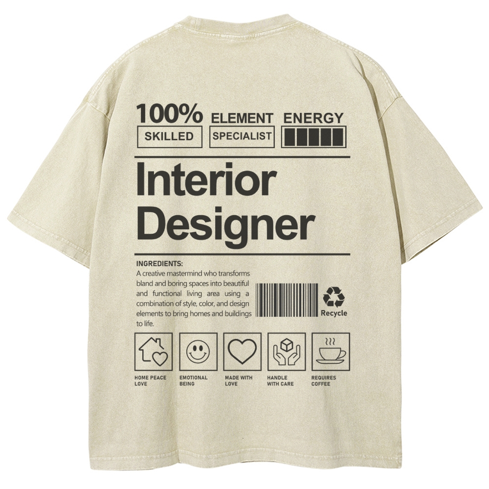 Interior Designer Pattern Washed Vintage Short Sleeves T-Shirt-moweekender