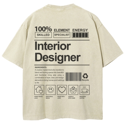 Interior Designer Pattern Washed Vintage Short Sleeves T-Shirt-moweekender