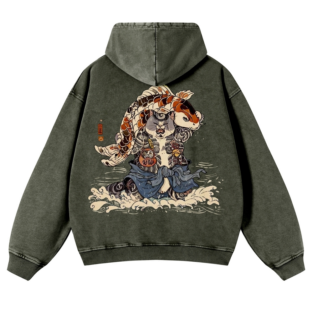Japan Cat Story Vintage Washed Hoodie-moweekender