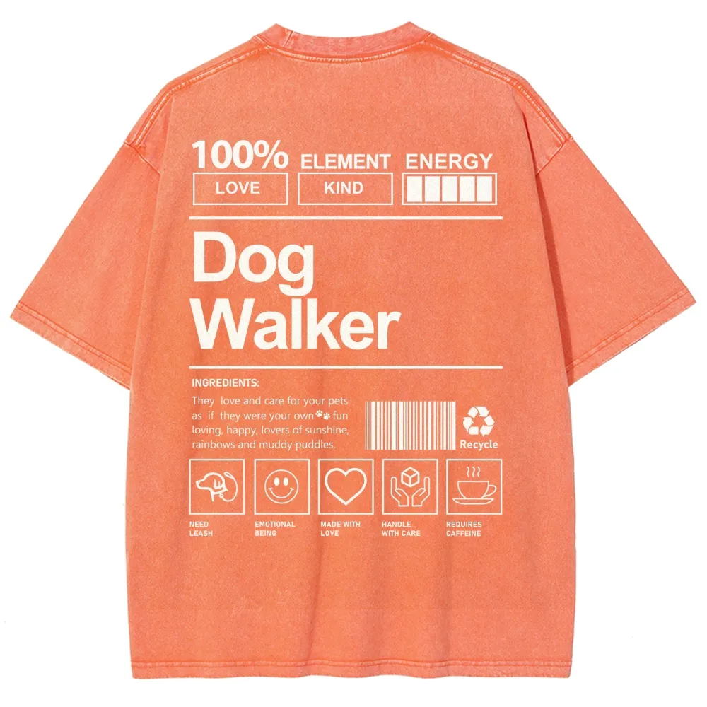 Dog Walker Pattern Washed Vintage Short Sleeves T-Shirt-moweekender