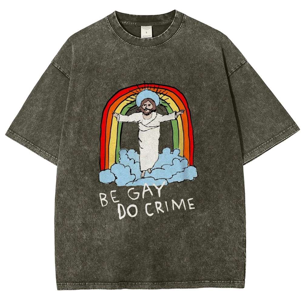 Be Gay Do Crime Vintage Snowflake Washed T-Shirt-moweekender