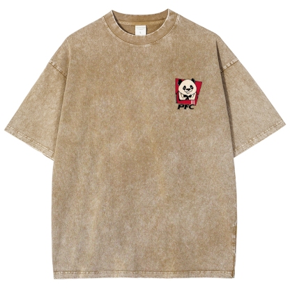 PFC Panda Printed Washed Vintage Short Sleeves T-Shirt-moweekender