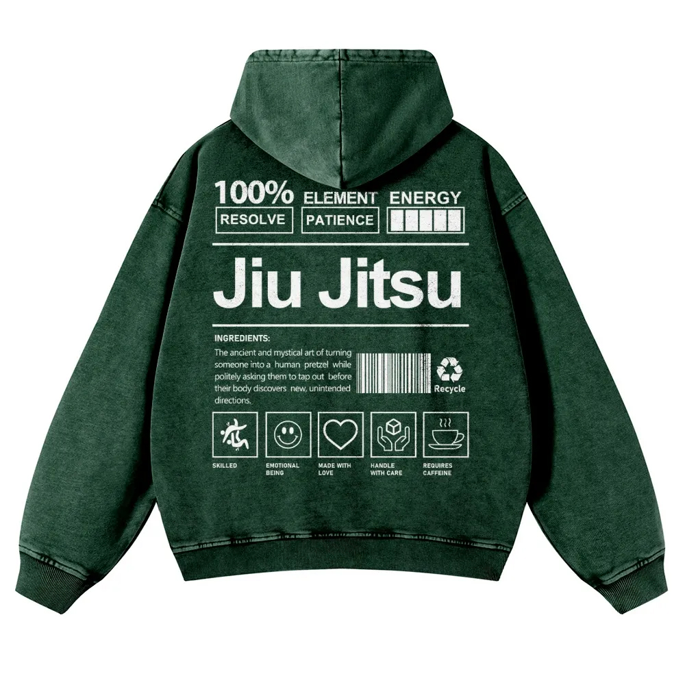 Jiu Jitsu Printed Vintage Washed Hoodie-moweekender
