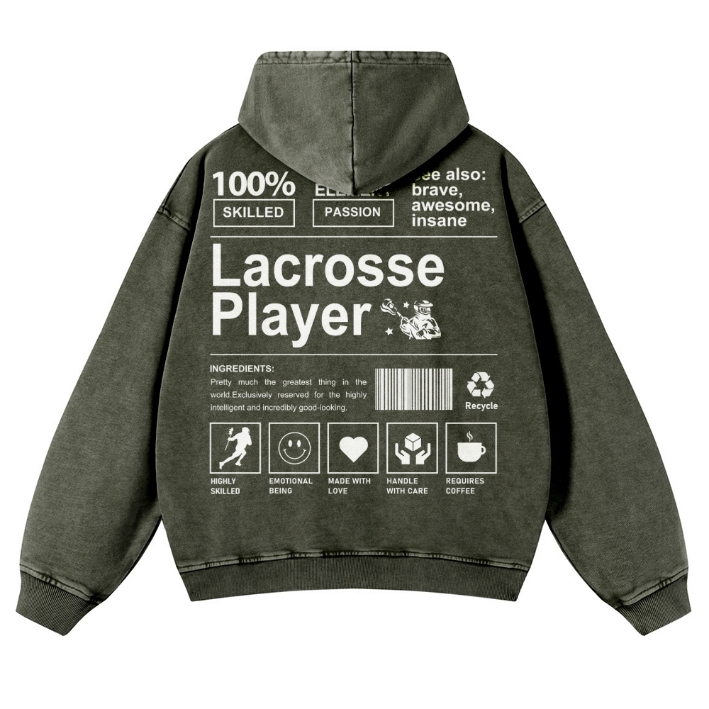 Lacrosse Player Printed Vintage Washed Hoodie-moweekender
