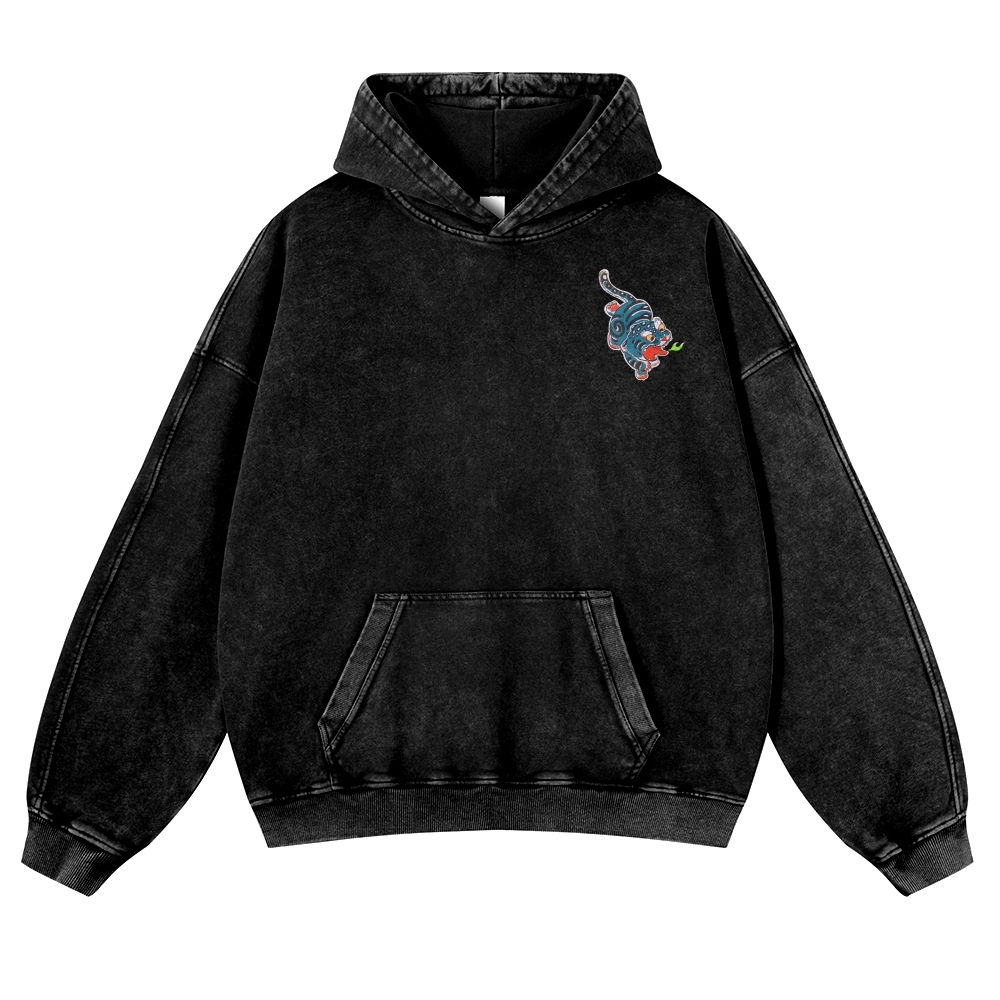 Fire Leopard Pattern Vintage Washed Hoodie-moweekender