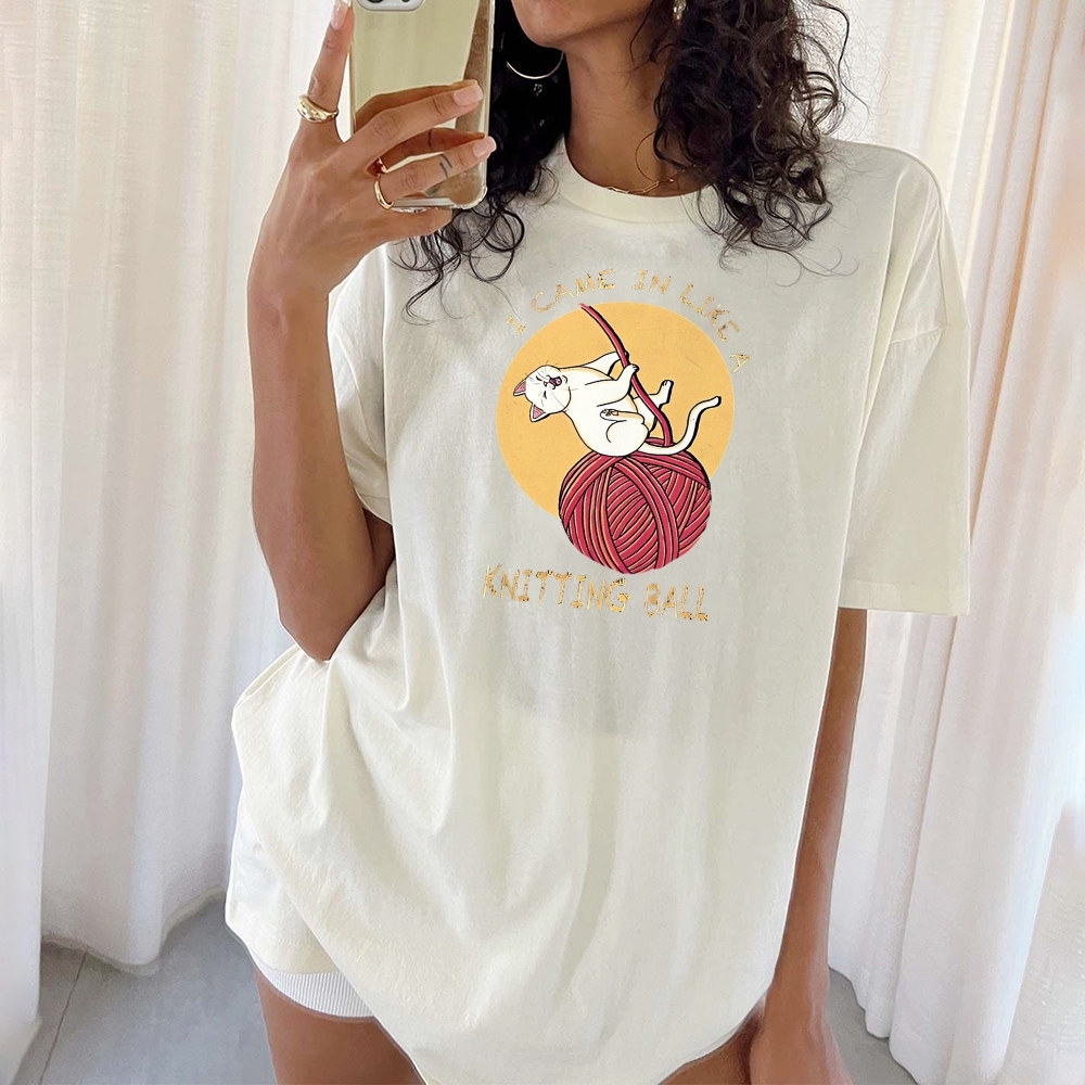 Wool Ball Cat Pattern Unisex Prints T-Shirt-moweekender