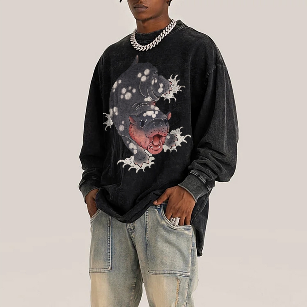 Japan Monster Casual Deep Washed Vintage Long Sleeves T-Shirt-moweekender