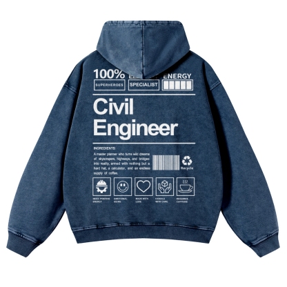 Civil Engineer Pattern Vintage Washed Hoodie-moweekender