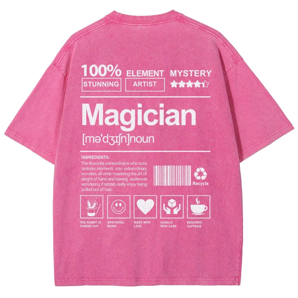 Magician Pattern Washed Vintage Short Sleeves T-Shirt-moweekender
