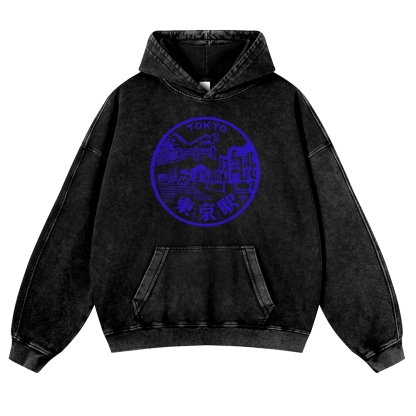 Tokyo Station Sign Vintage Washed Hoodie-moweekender