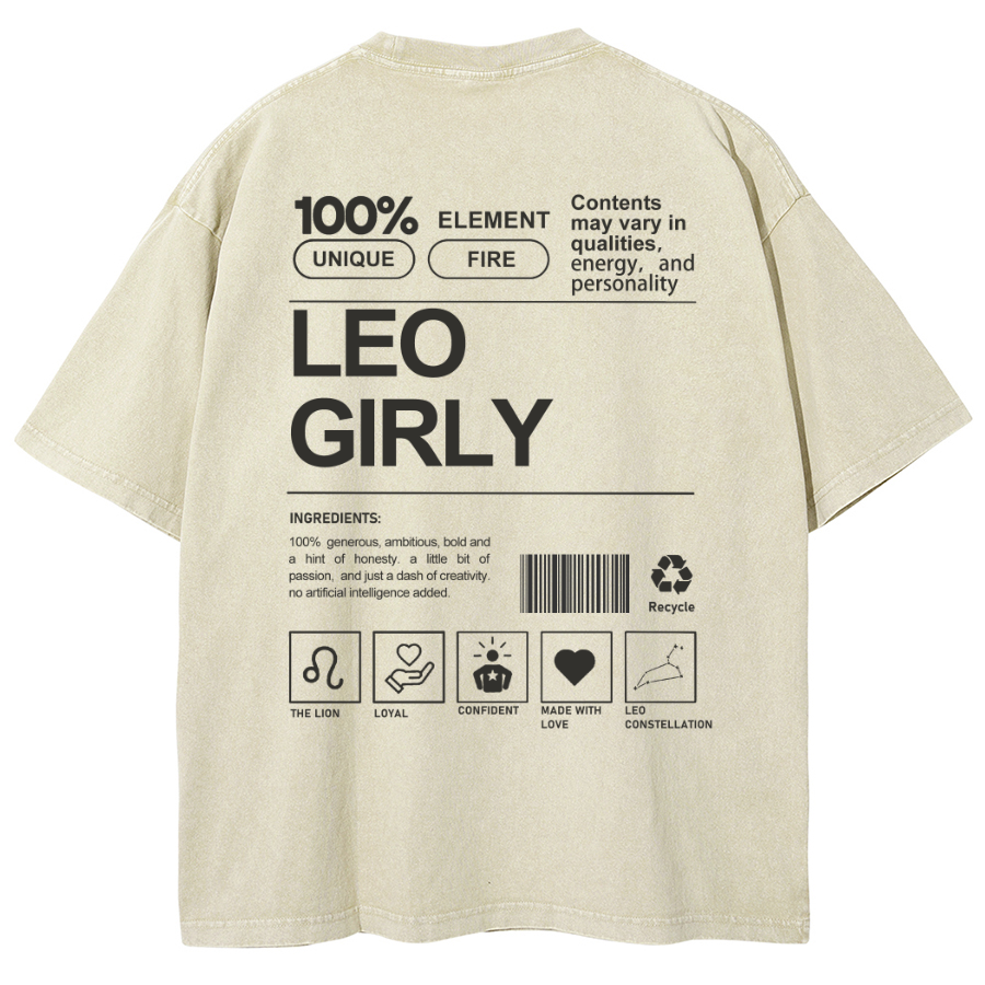 Leo Girly Unisex Fit Washed Oversized T-Shirt-moweekender