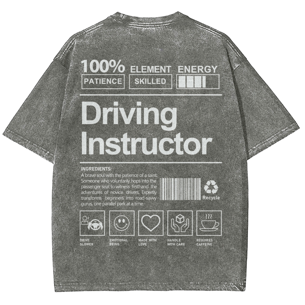 Driving Instructor Pattern Washed Vintage Short Sleeves T-Shirt-moweekender