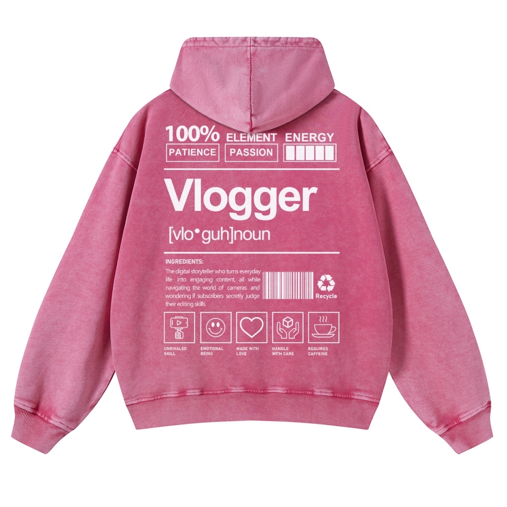 Vlogger Printed Vintage Washed Hoodie-moweekender