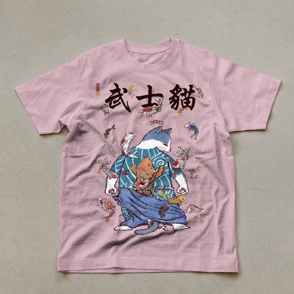 Fish Rain Tattooed Cat Unisex Prints T-Shirt-moweekender