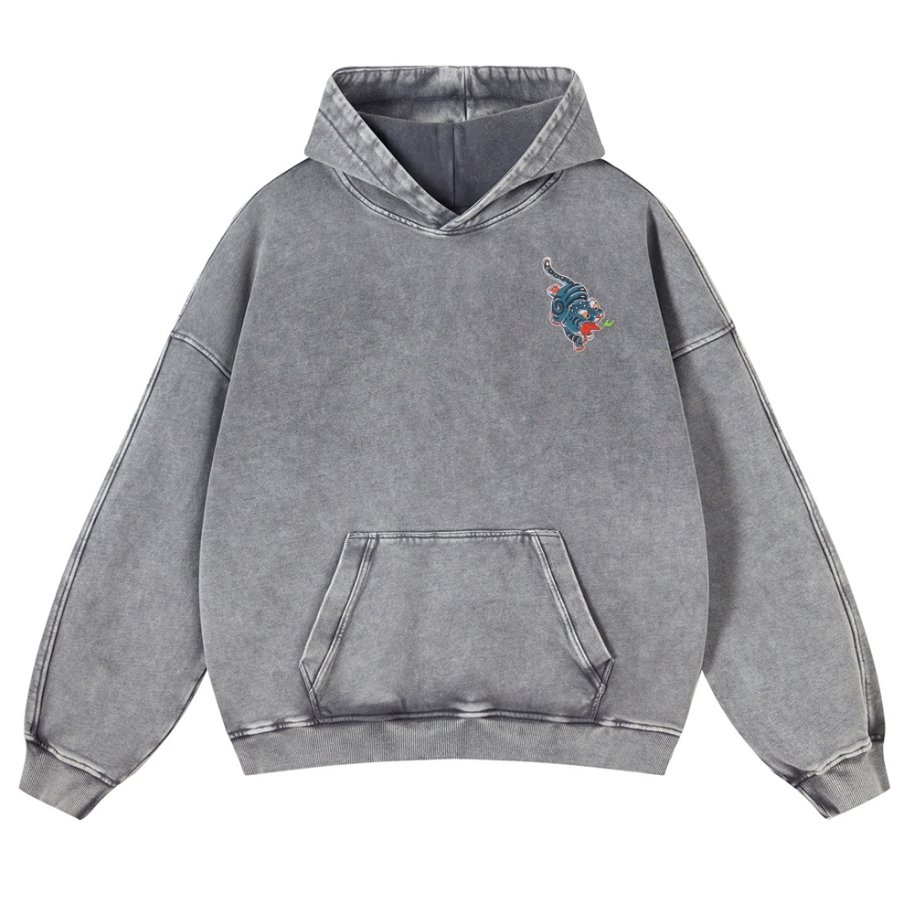 Fire Leopard Pattern Vintage Washed Hoodie-moweekender