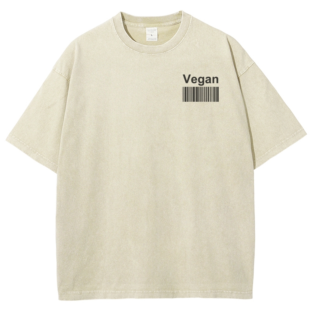 Vegan Pattern Washed Vintage Short Sleeves T-Shirt-moweekender