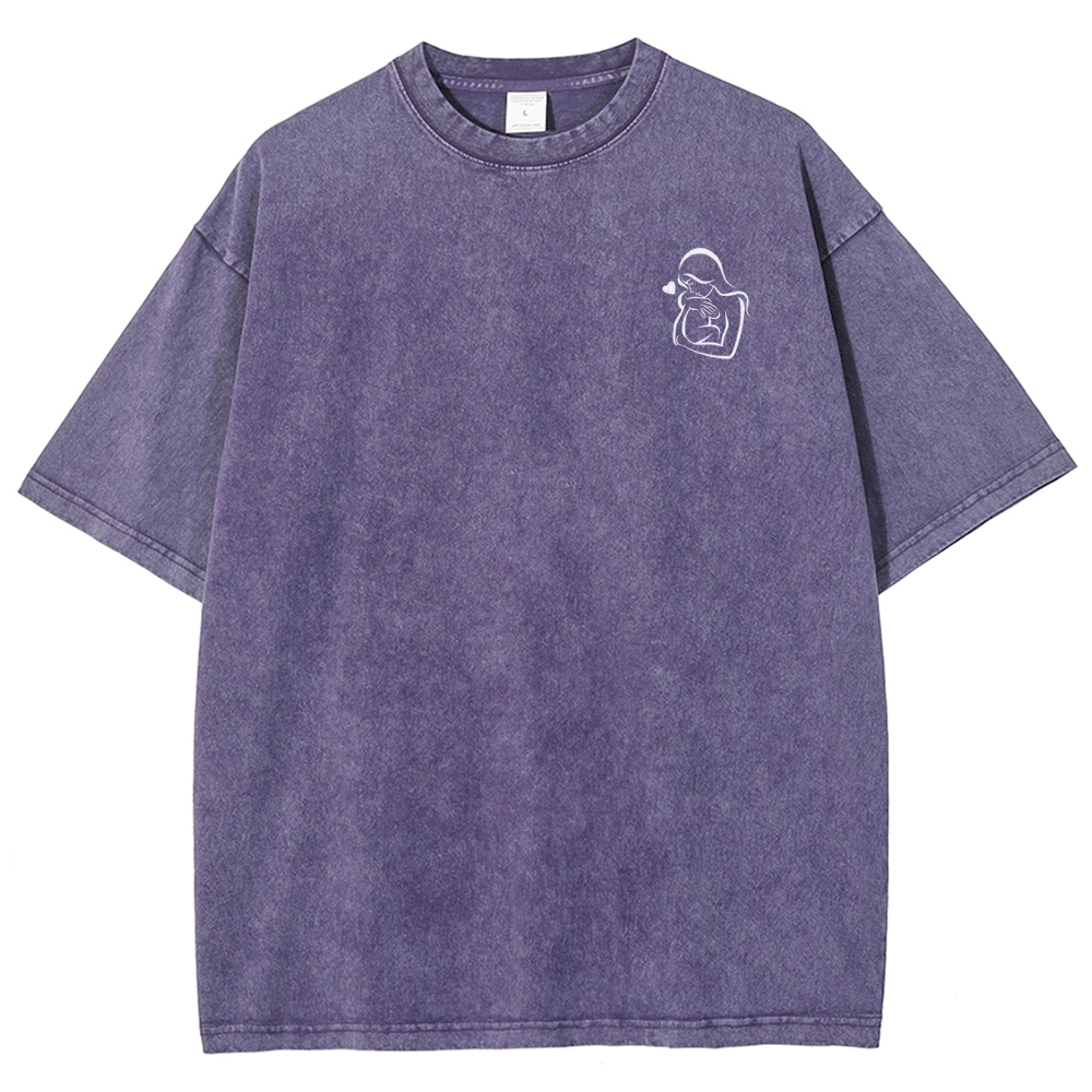 Mom Pattern Washed Vintage Short Sleeves T-Shirt-moweekender