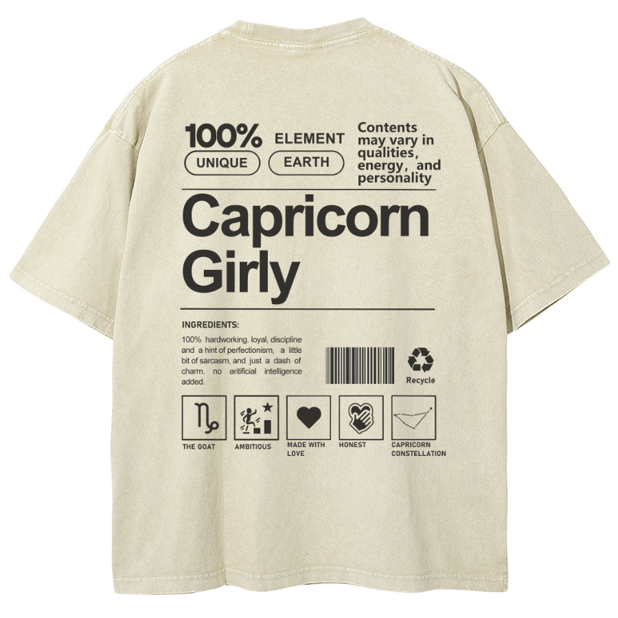 Capricorn Girly Unisex Fit Washed Oversized T-Shirt-moweekender