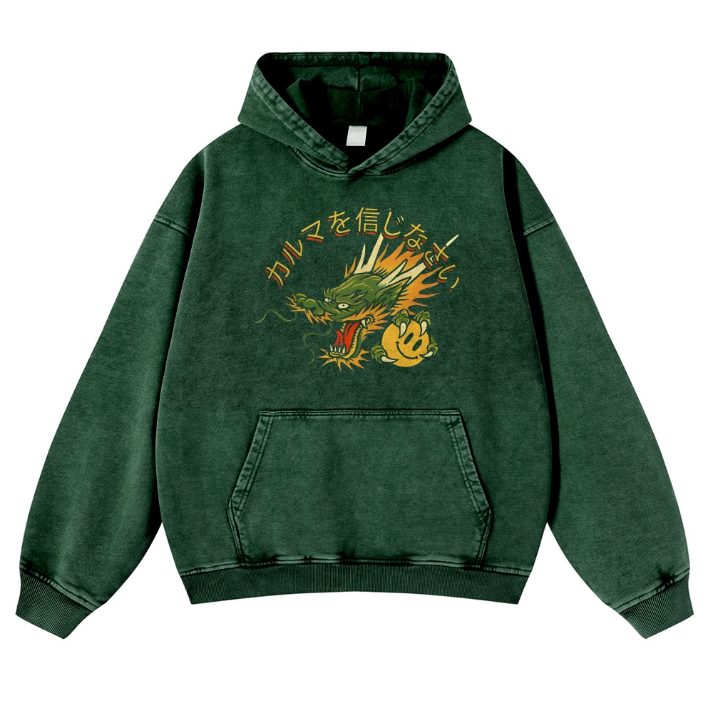Japanese Dragon Pearl Pattern Vintage Washed Hoodie-moweekender