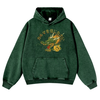 Japanese Dragon Pearl Pattern Vintage Washed Hoodie-moweekender